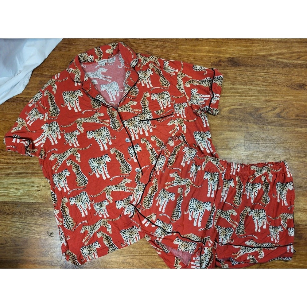 Kilo Brava 2 Piece Short Pajama‎ Set Leopard Red Size XXL